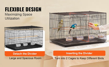 SucceBuy 30" Stackable Divided Bird Cage – Portable Travel Birdcage with Handle & Perch