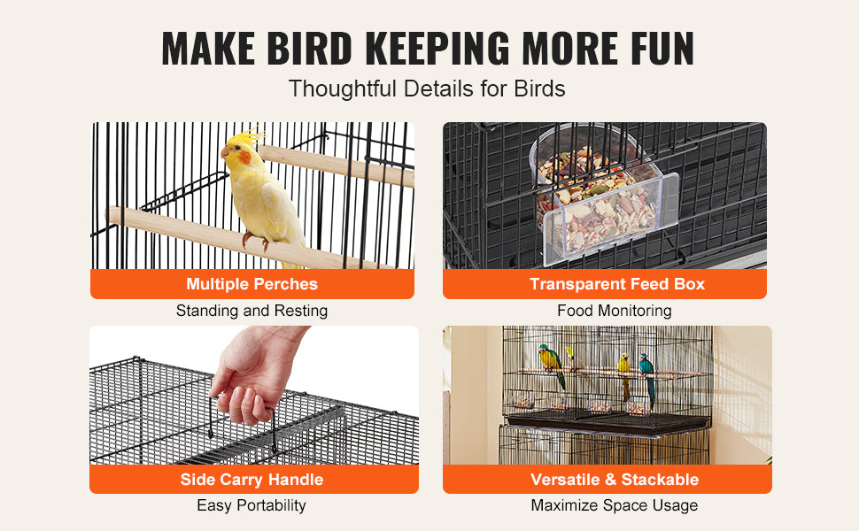 SucceBuy 30" Stackable Divided Bird Cage – Portable Travel Birdcage with Handle & Perch