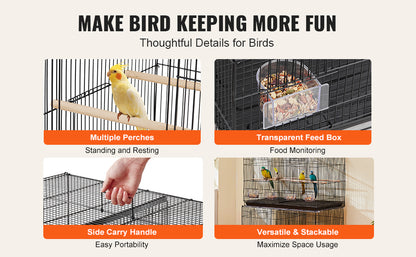 SucceBuy 30" Stackable Divided Bird Cage – Portable Travel Birdcage with Handle & Perch