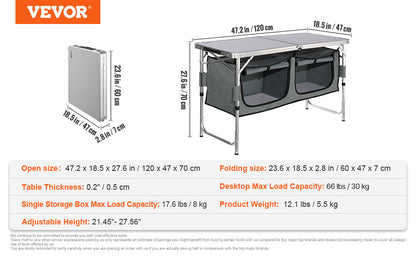 VEVOR Foldable Camping Kitchen Table – Outdoor Cooking Cabinet with Storage Rack & X-Shaped Aluminum Alloy Frame for BBQ & Picnic