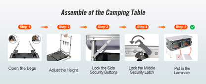 VEVOR Folding Camping Kitchen Table – Quick Set-Up MDF Table for Outdoor Picnic, BBQ, RV & Travel