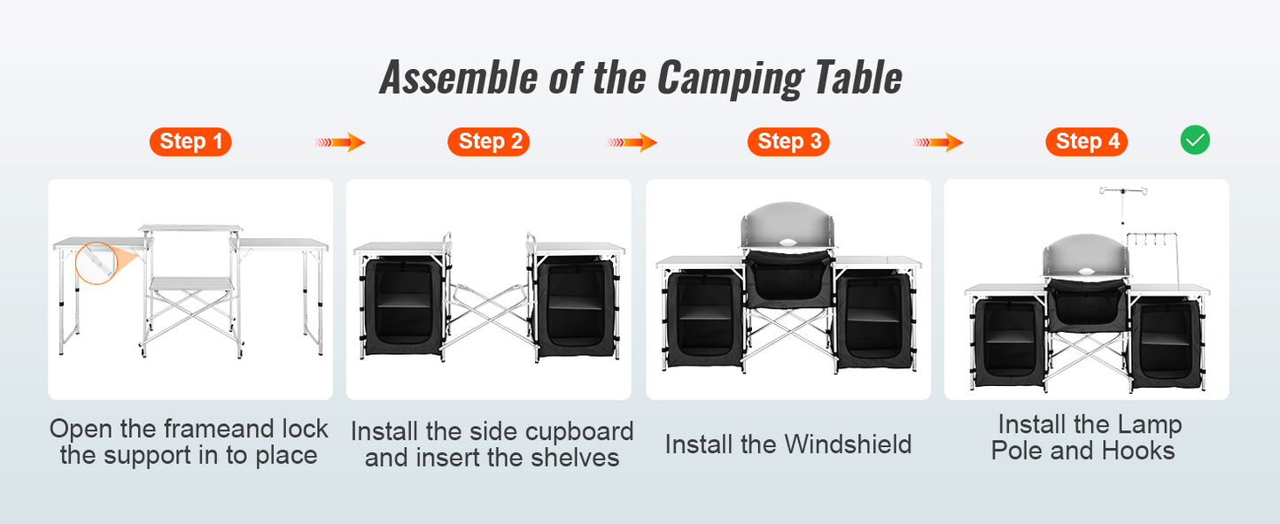 VEVOR Foldable Camping Kitchen Table – Outdoor Cooking Cabinet with Storage Rack & X-Shaped Aluminum Alloy Frame for BBQ & Picnic