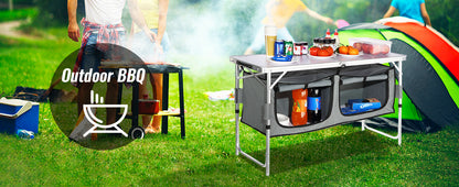 VEVOR Folding Camping Kitchen Table – Quick Set-Up MDF Table for Outdoor Picnic, BBQ, RV & Travel