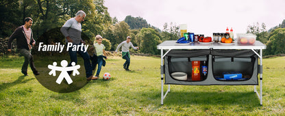VEVOR Folding Camping Kitchen Table – Quick Set-Up MDF Table for Outdoor Picnic, BBQ, RV & Travel