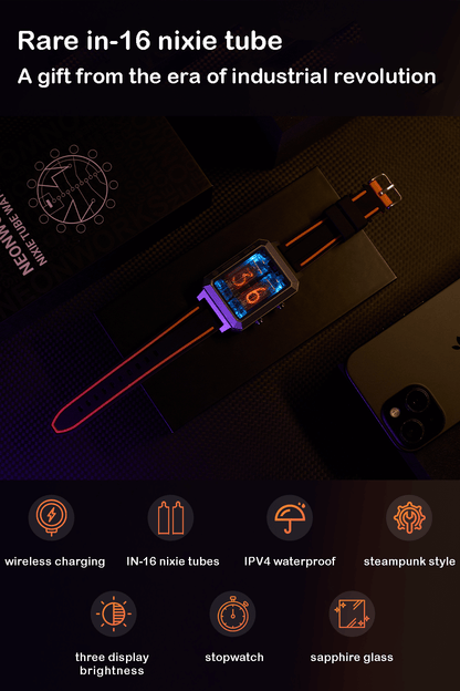 CYBERPUNK IN-16 Nixie Tube Watch – Hour & Minute Display with Wireless Charging