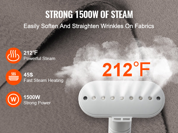 VEVOR Standing Garment Steamer with Foldable Hanger - 0.5 Gallon Tank for 90-Minute Continuous Home Steam Cleaning