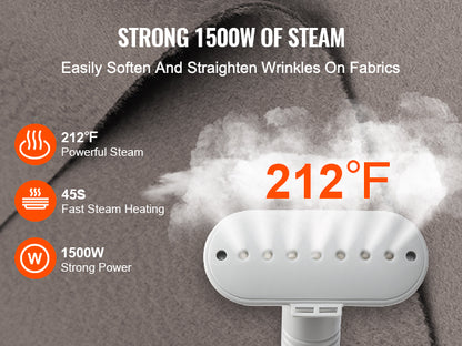 VEVOR Standing Garment Steamer with Foldable Hanger - 0.5 Gallon Tank for 90-Minute Continuous Home Steam Cleaning