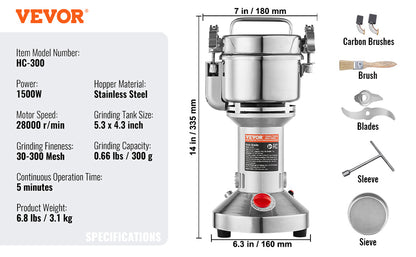 SucceBuy 150-2500g Electric Grain Mill Grinder – Commercial Spice & Herb Grinder for Coffee, Corn & Cereals