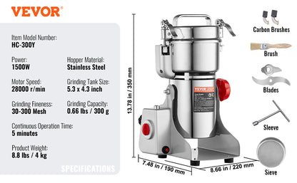SucceBuy 150-2500g Electric Grain Mill Grinder – Commercial Spice & Herb Grinder for Coffee, Corn & Cereals