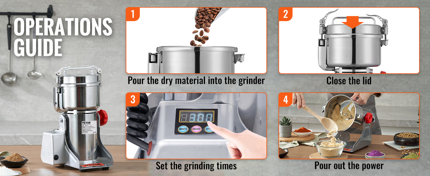 SucceBuy 150-2500g Electric Grain Mill Grinder – Commercial Spice & Herb Grinder for Coffee, Corn & Cereals