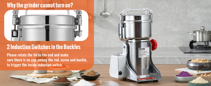 SucceBuy 150-2500g Electric Grain Mill Grinder – Commercial Spice & Herb Grinder for Coffee, Corn & Cereals