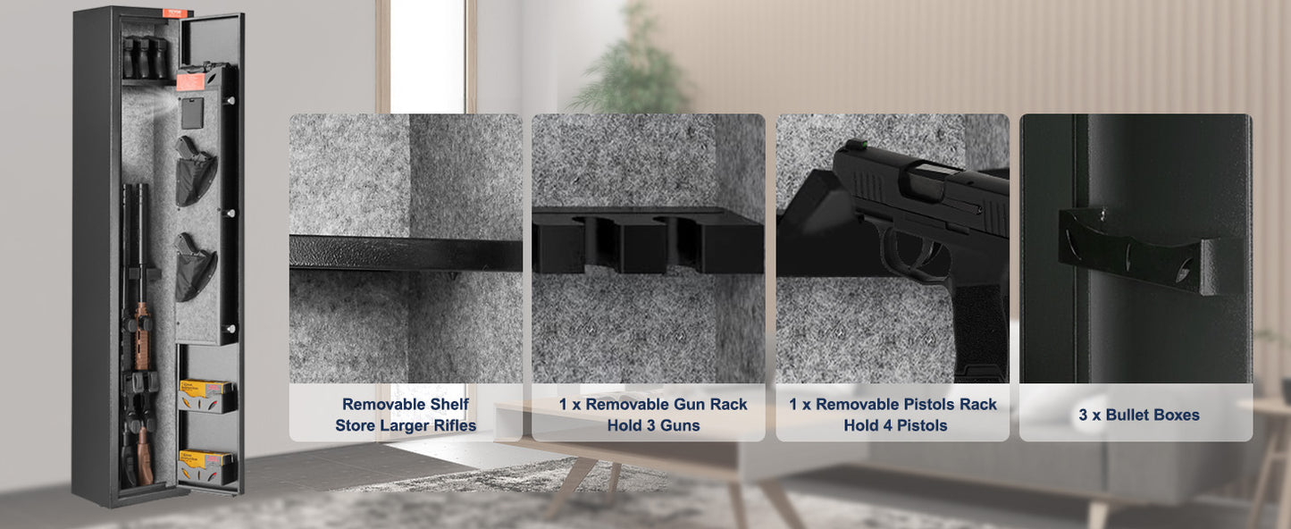 SucceBuy 3-8 Gun Safe – Digital Keypad Lock Cabinet with Removable Shelf for Rifles & Pistols