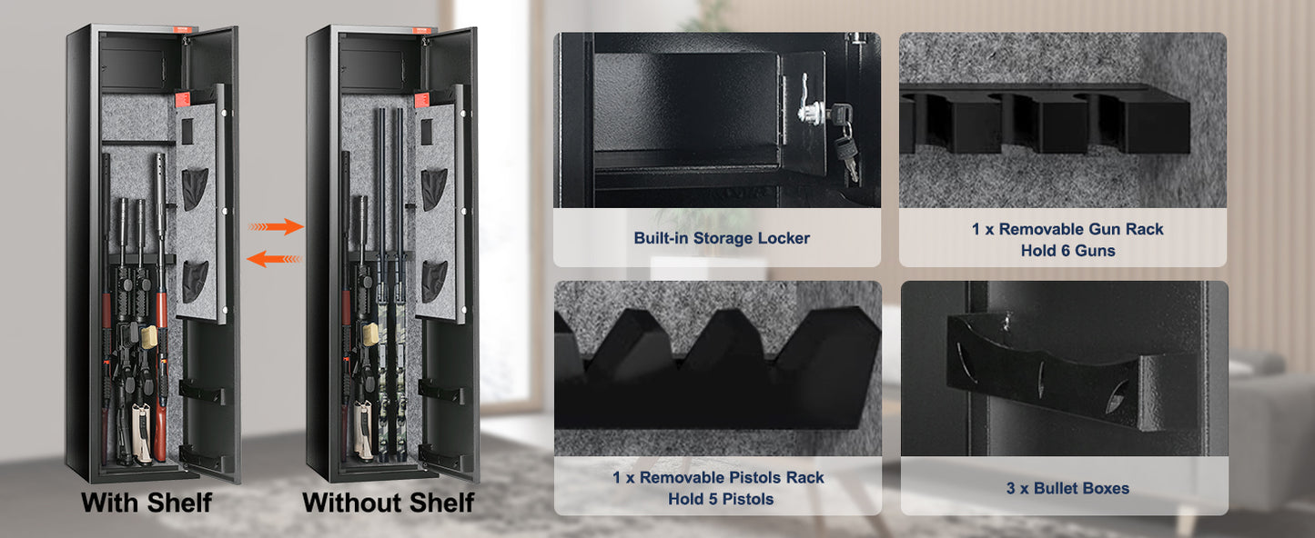 SucceBuy 3-8 Gun Safe – Digital Keypad Lock Cabinet with Removable Shelf for Rifles & Pistols