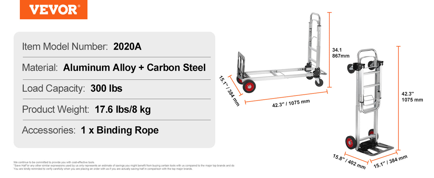 VEVOR Lightweight Folding Hand Truck 400 lbs Capacity Dolly with Wheels for Moving & Warehouse Use   1/2
