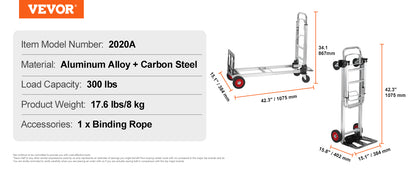 VEVOR Lightweight Folding Hand Truck 400 lbs Capacity Dolly with Wheels for Moving & Warehouse Use   1/2