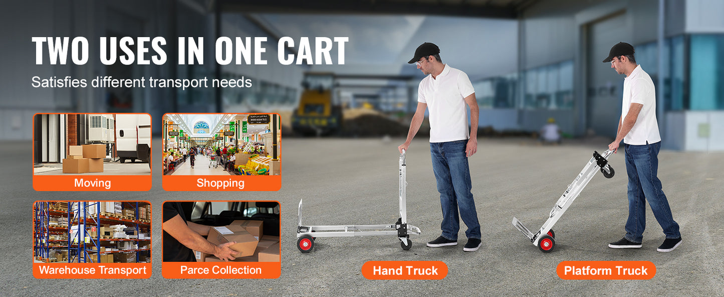 VEVOR Lightweight Folding Hand Truck 400 lbs Capacity Dolly with Wheels for Moving & Warehouse Use   1/2