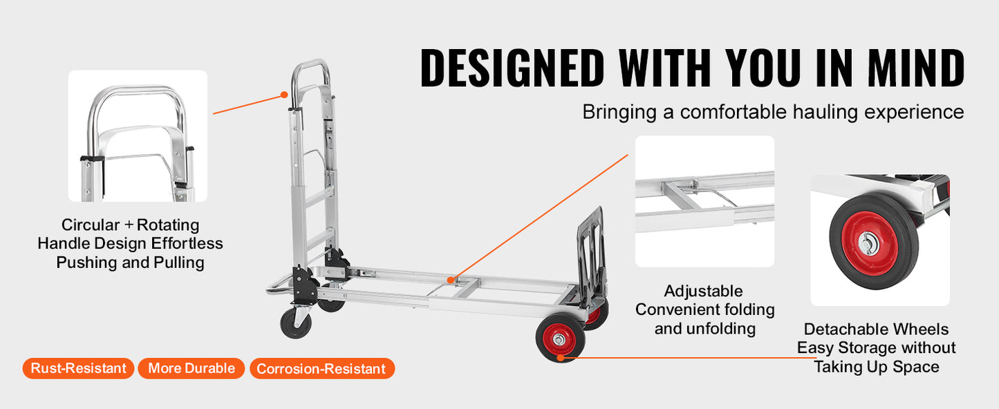 VEVOR Lightweight Folding Hand Truck 400 lbs Capacity Dolly with Wheels for Moving & Warehouse Use   1/2