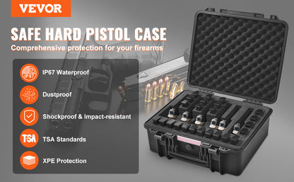 VEVOR Hard Pistol Case — Waterproof Dustproof Lockable Gun Case with Pre-Cut PU Foam for 1/2/5/6 Pistols