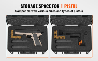 VEVOR Hard Pistol Case — Waterproof Dustproof Lockable Gun Case with Pre-Cut PU Foam for 1/2/5/6 Pistols