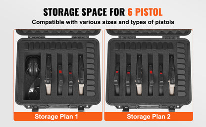 VEVOR Hard Pistol Case — Waterproof Dustproof Lockable Gun Case with Pre-Cut PU Foam for 1/2/5/6 Pistols