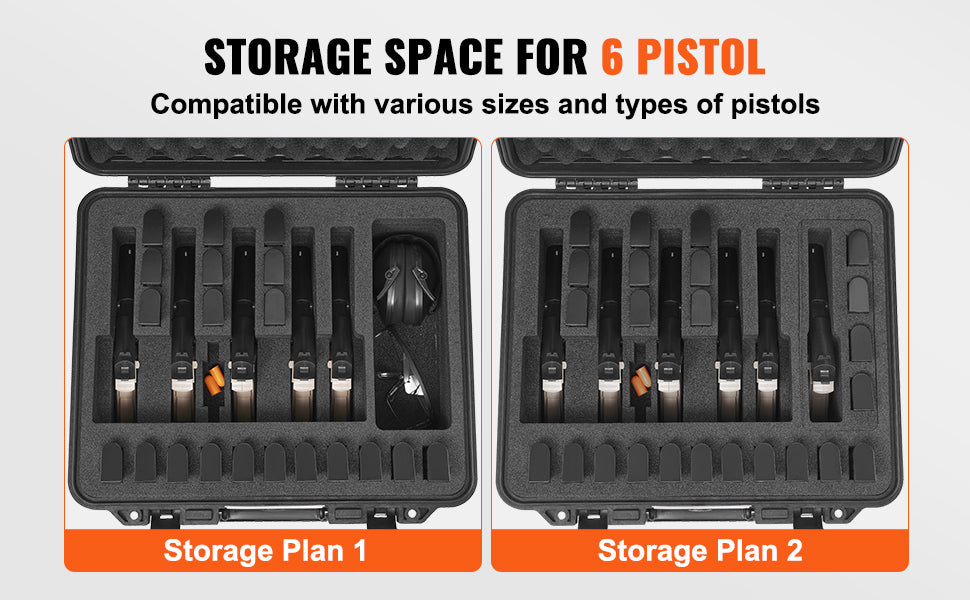 VEVOR Hard Pistol Case — Waterproof Dustproof Lockable Gun Case with Pre-Cut PU Foam for 1/2/5/6 Pistols