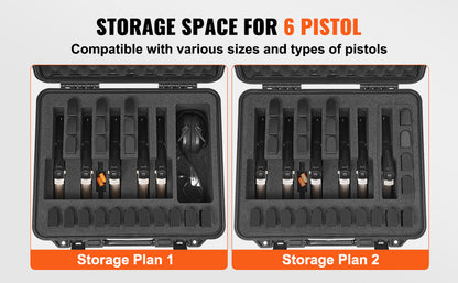VEVOR Hard Pistol Case — Waterproof Dustproof Lockable Gun Case with Pre-Cut PU Foam for 1/2/5/6 Pistols