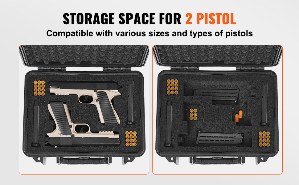 VEVOR Hard Pistol Case — Waterproof Dustproof Lockable Gun Case with Pre-Cut PU Foam for 1/2/5/6 Pistols