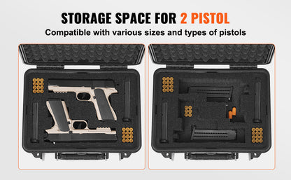 VEVOR Hard Pistol Case — Waterproof Dustproof Lockable Gun Case with Pre-Cut PU Foam for 1/2/5/6 Pistols