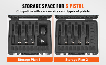 VEVOR Hard Pistol Case — Waterproof Dustproof Lockable Gun Case with Pre-Cut PU Foam for 1/2/5/6 Pistols