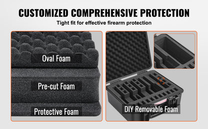 VEVOR Hard Pistol Case — Waterproof Dustproof Lockable Gun Case with Pre-Cut PU Foam for 1/2/5/6 Pistols