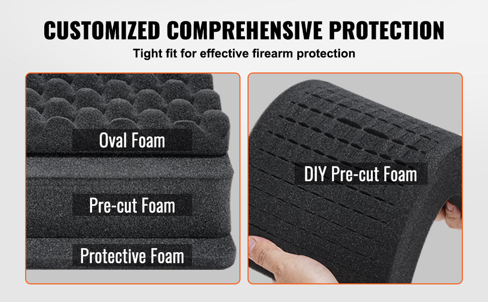 VEVOR Hard Pistol Case — Waterproof Dustproof Lockable Gun Case with Pre-Cut PU Foam for 1/2/5/6 Pistols