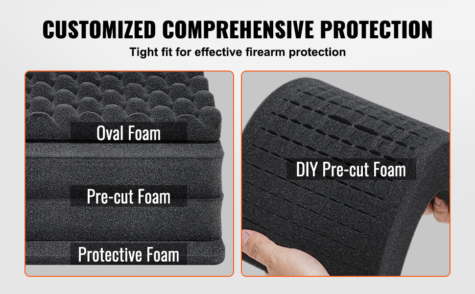 VEVOR Hard Pistol Case — Waterproof Dustproof Lockable Gun Case with Pre-Cut PU Foam for 1/2/5/6 Pistols