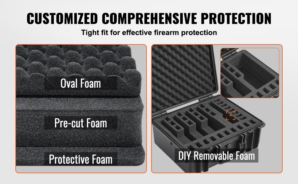 VEVOR Hard Pistol Case — Waterproof Dustproof Lockable Gun Case with Pre-Cut PU Foam for 1/2/5/6 Pistols