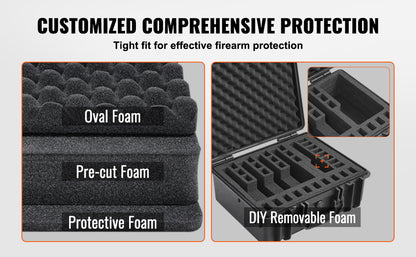 VEVOR Hard Pistol Case — Waterproof Dustproof Lockable Gun Case with Pre-Cut PU Foam for 1/2/5/6 Pistols
