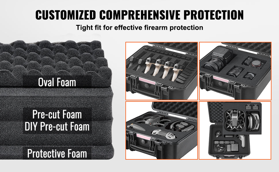 VEVOR Hard Pistol Case — Waterproof Dustproof Lockable Gun Case with Pre-Cut PU Foam for 1/2/5/6 Pistols