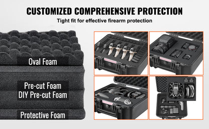 VEVOR Hard Pistol Case — Waterproof Dustproof Lockable Gun Case with Pre-Cut PU Foam for 1/2/5/6 Pistols