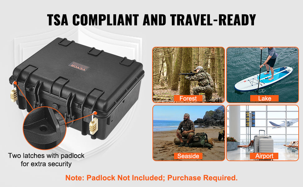 VEVOR Hard Pistol Case — Waterproof Dustproof Lockable Gun Case with Pre-Cut PU Foam for 1/2/5/6 Pistols