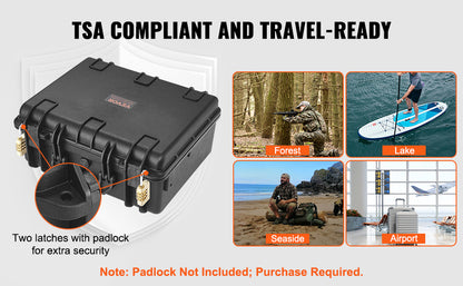 VEVOR Hard Pistol Case — Waterproof Dustproof Lockable Gun Case with Pre-Cut PU Foam for 1/2/5/6 Pistols