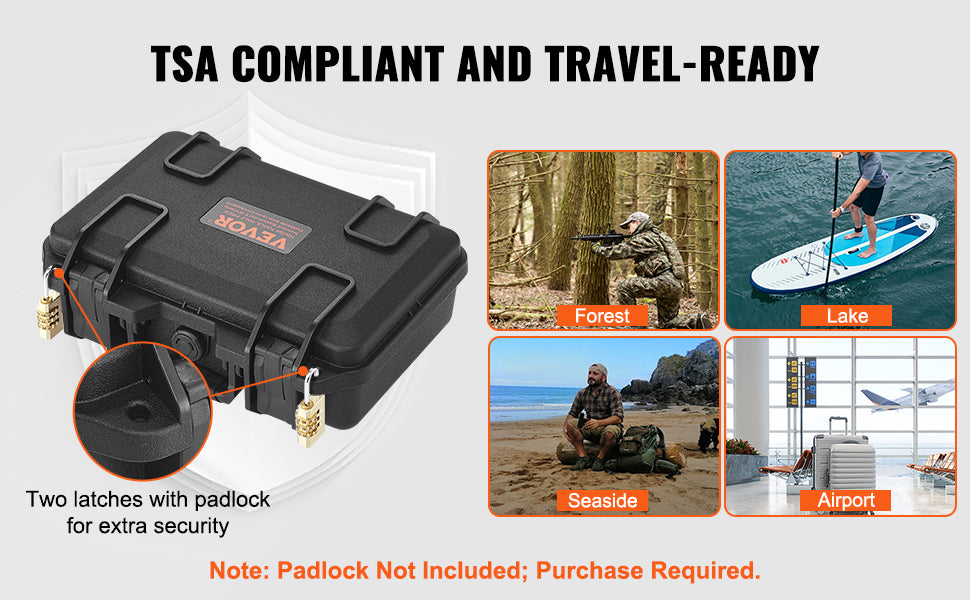VEVOR Hard Pistol Case — Waterproof Dustproof Lockable Gun Case with Pre-Cut PU Foam for 1/2/5/6 Pistols