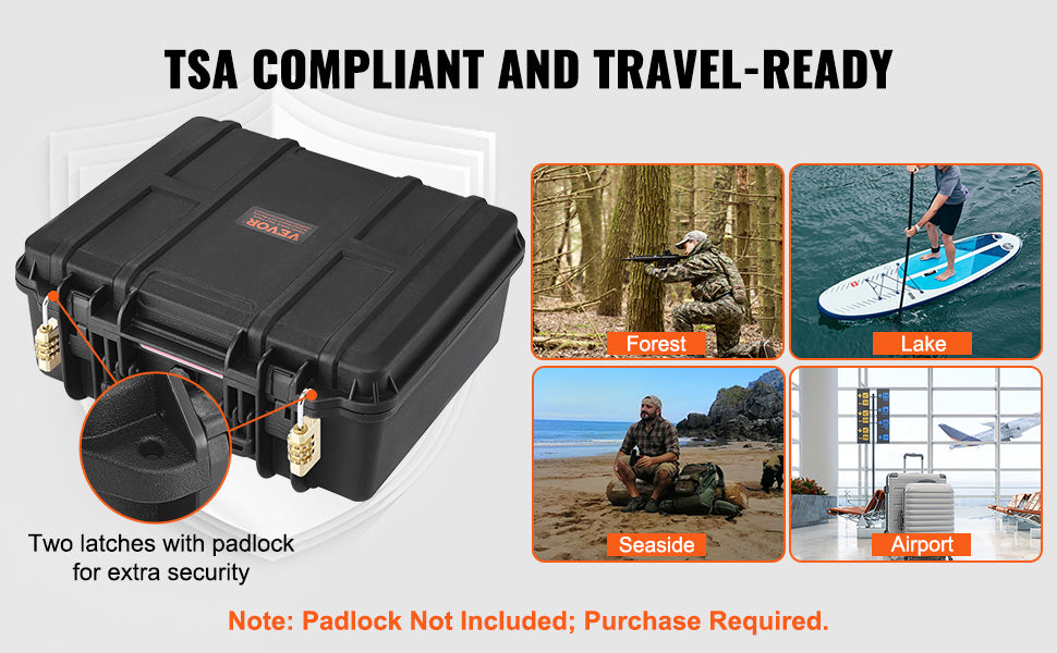 VEVOR Hard Pistol Case — Waterproof Dustproof Lockable Gun Case with Pre-Cut PU Foam for 1/2/5/6 Pistols