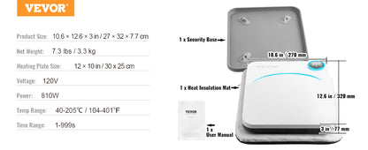 VEVOR Portable Heat Press Machine - 9x9/12x10 Inch, DIY Shirt Printing, Multifunctional Sublimation Transfer for HTV Vinyl, T-Shirt & Bag