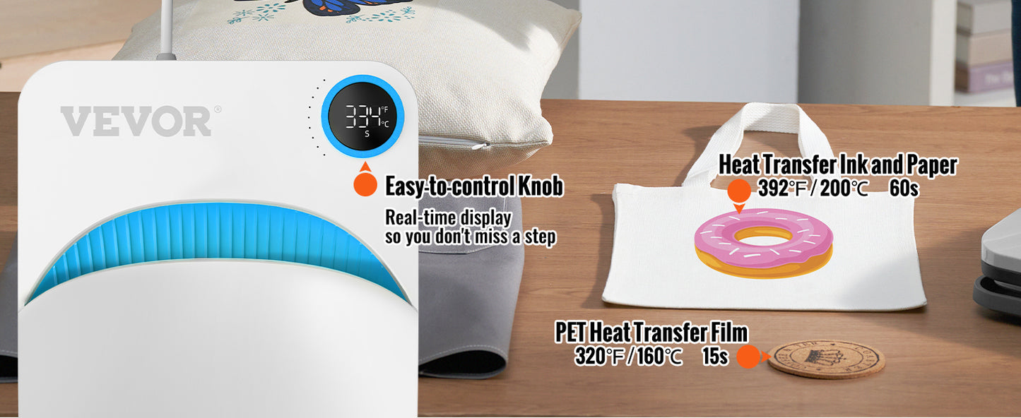 VEVOR Portable Heat Press Machine - 9x9/12x10 Inch, DIY Shirt Printing, Multifunctional Sublimation Transfer for HTV Vinyl, T-Shirt & Bag