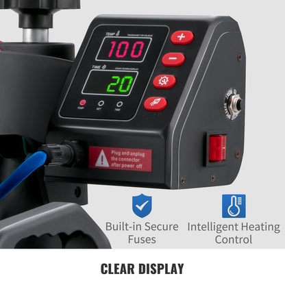 SucceBuy 5-in-1 Heat Press Machine – 12x15in Clamshell Sublimation Printer with Digital Temperature Control