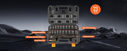 VEVOR 1/2" Drive Impact Socket Set – 6-Point Cr-V Alloy Steel for Auto Repair with Easy-to-Read Size Markings & Rugged Construction