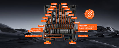 VEVOR 1/2" Drive Impact Socket Set – 6-Point Cr-V Alloy Steel for Auto Repair with Easy-to-Read Size Markings & Rugged Construction