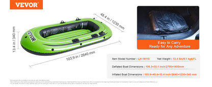 VEVOR 4-Person Inflatable Fishing Boat – Durable PVC Raft Kayak with 45.6" Aluminum Oars & High-Output Pump
