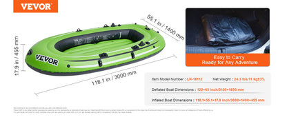 VEVOR 4-Person Inflatable Fishing Boat – Durable PVC Raft Kayak with 45.6" Aluminum Oars & High-Output Pump