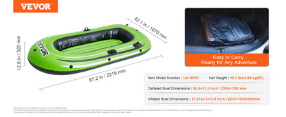 VEVOR 4-Person Inflatable Fishing Boat – Durable PVC Raft Kayak with 45.6" Aluminum Oars & High-Output Pump
