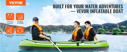 VEVOR 4-Person Inflatable Fishing Boat – Durable PVC Raft Kayak with 45.6" Aluminum Oars & High-Output Pump