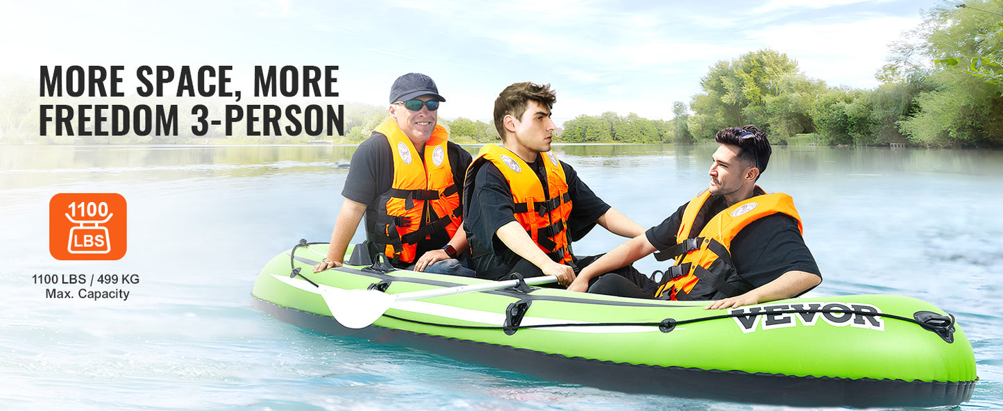 VEVOR 4-Person Inflatable Fishing Boat – Durable PVC Raft Kayak with 45.6" Aluminum Oars & High-Output Pump